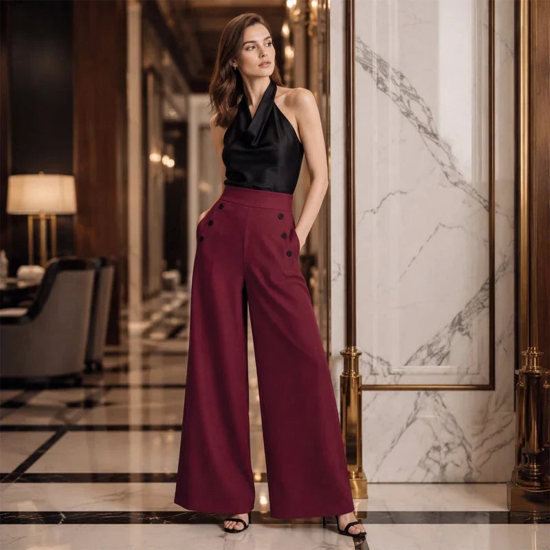 Delia Bottini™ Eleganckie spodnie z wysokim stanem i szerokimi nogawkami