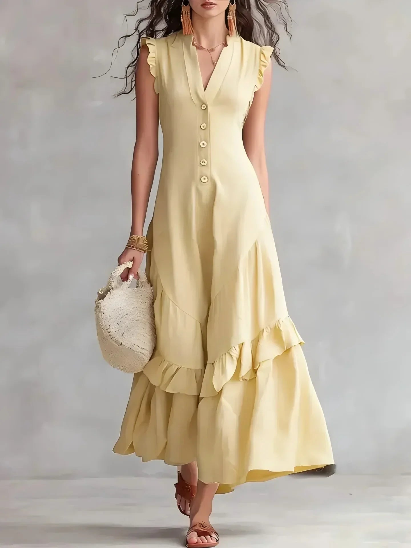 Delia Raffi™ Zwiewna maxi sukienka z falbankami na ciepłe dni