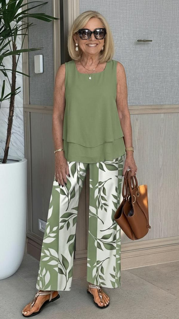 Elena Bertozzi Effortless Printed Matching Set - editorial content view of printed two-piece set