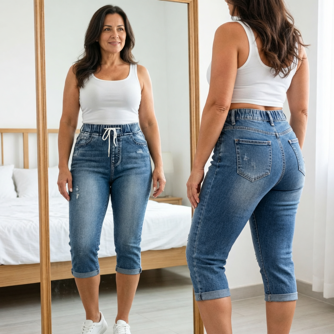Flaminia Brentani™ Casualowe jeansy 3/4 z wysokim stanem i sznurkiem