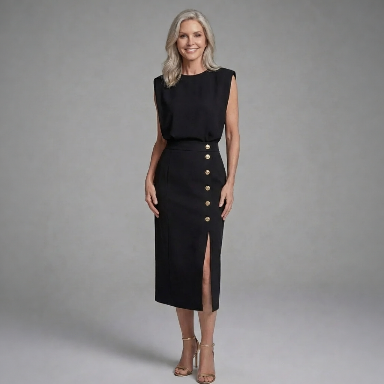 Floriana Brunelli™ Elegancka sukienka midi z bocznym rozcięciem