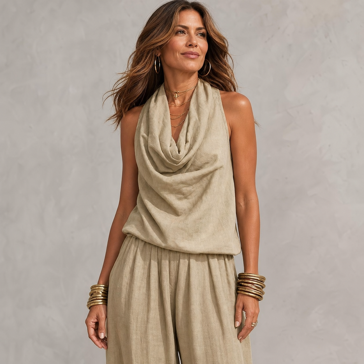 Gelsomina Brentani™ Drapowany kombinezon halter w swobodnym stylu
