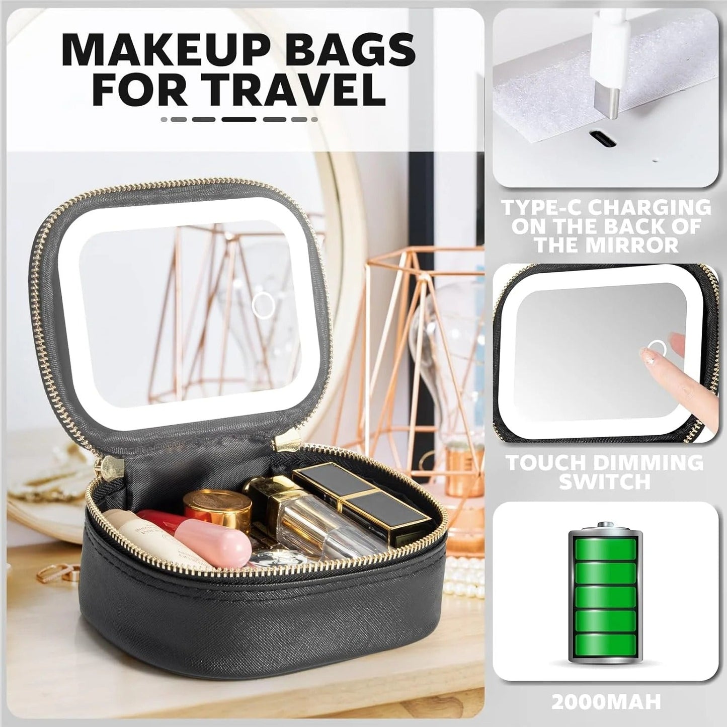 GlowKit Pro+™ kompaktowa kosmetyczka z lusterkiem LED