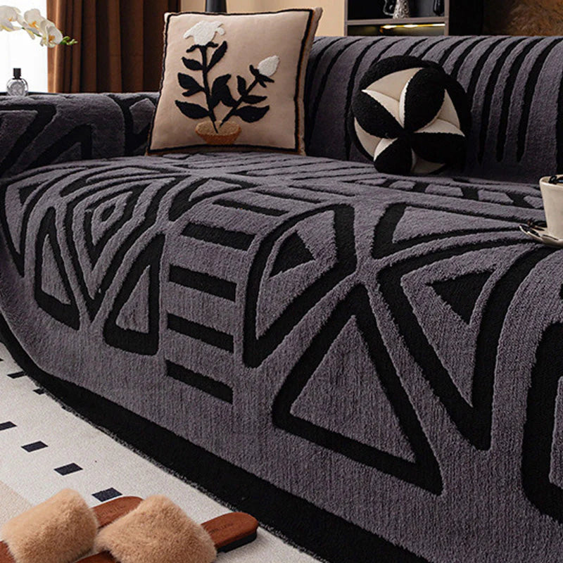 GripPlush Soft Grip Sofa Protector - pet-friendly sofa protector with dog resting on cover