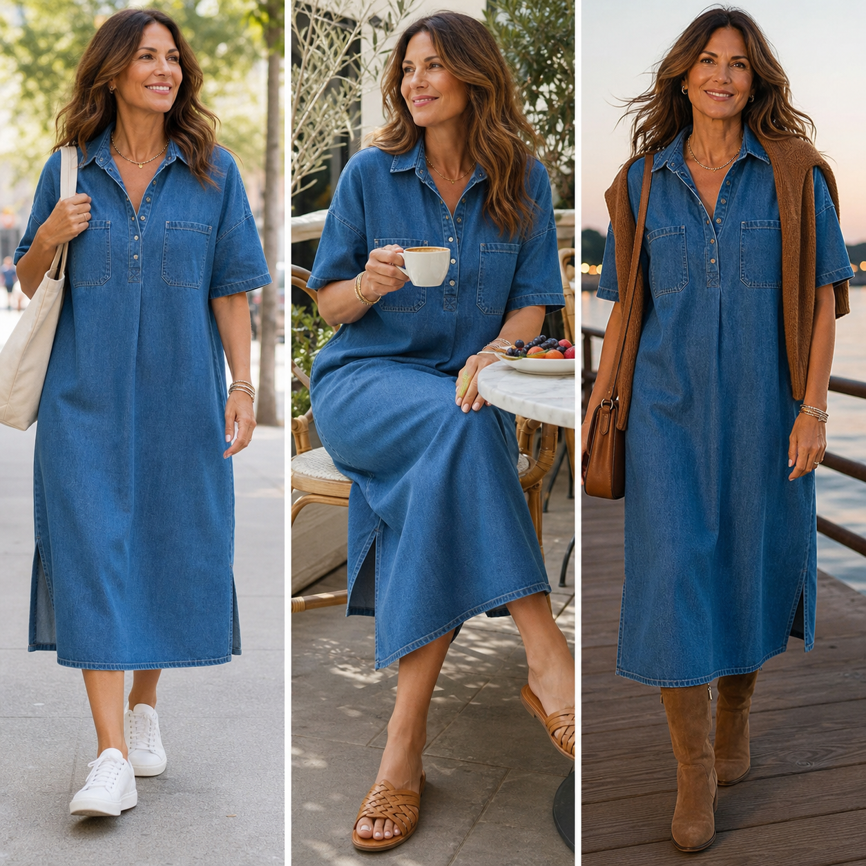 Ida Pasini™ Sukienka midi z kieszeniami w swobodnym stylu na co dzień
