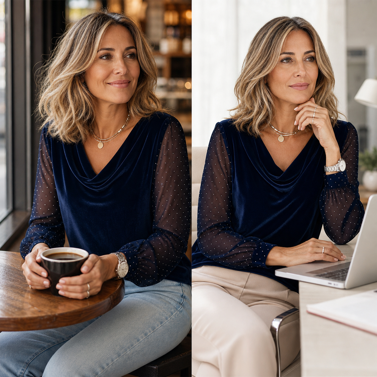 Ilaria Belmonte™ Elegancka bluzka z długimi siateczkowymi rękawami dla codziennej elegancji