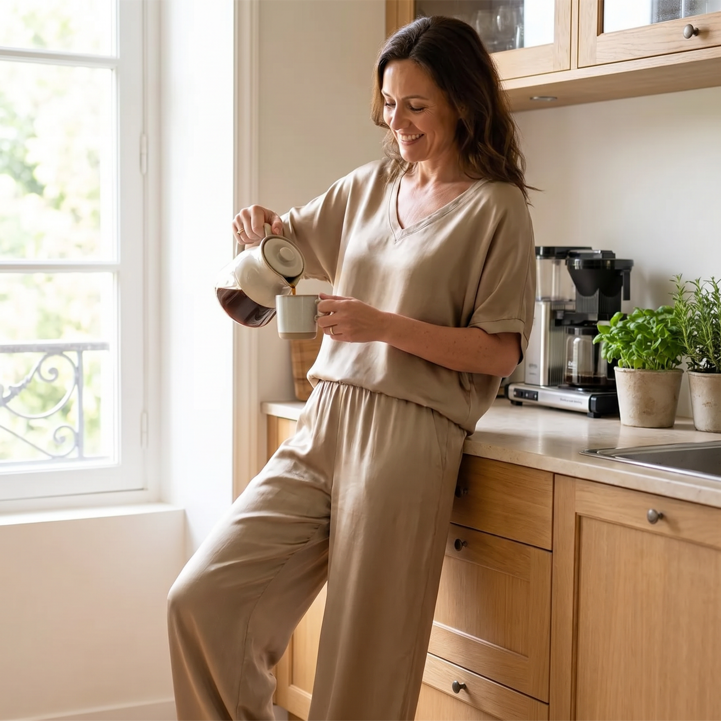Isabella Caruso™ satynowy komplet loungewear na co dzień