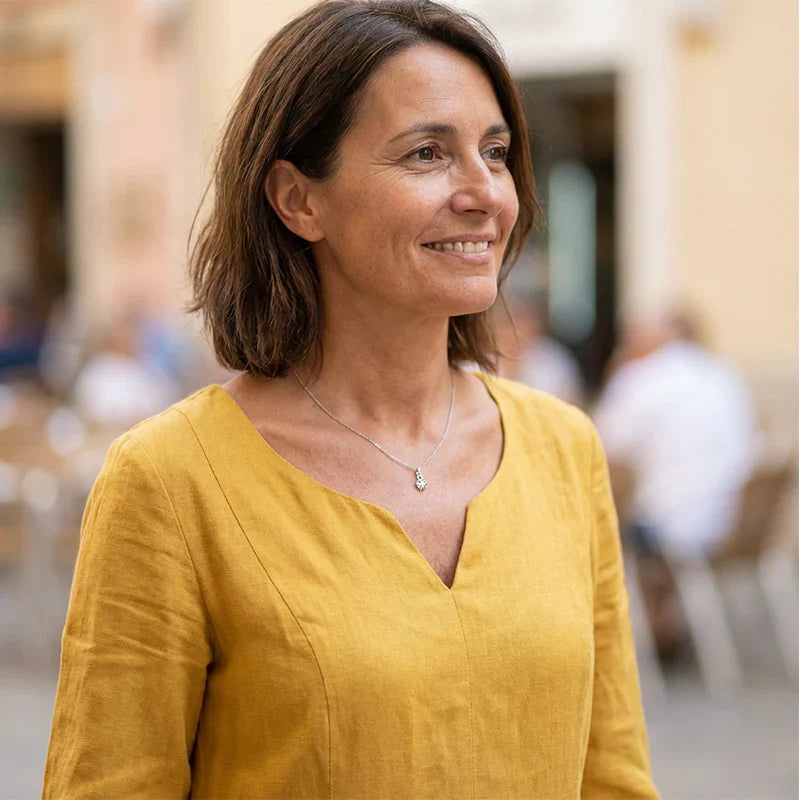 Lavinia Crescenzi™ elegancka sukienka z dekoltem w serek i kieszeniami