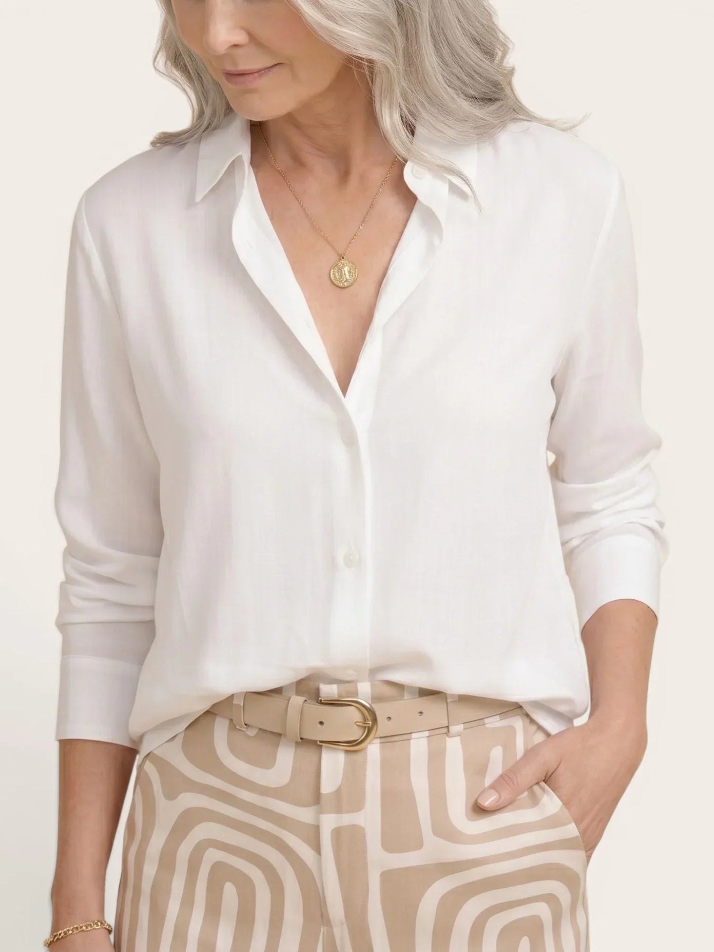 Marcella Ricciardi™ Komplet damski z koszulą i spodniami wide leg na każdą okazję