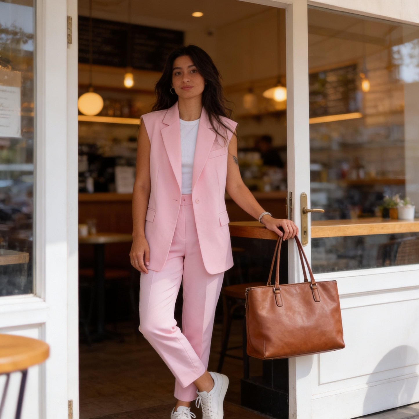 Matilde Neri™ Elegancki komplet z marynarką bez rękawów i spodniami wide leg