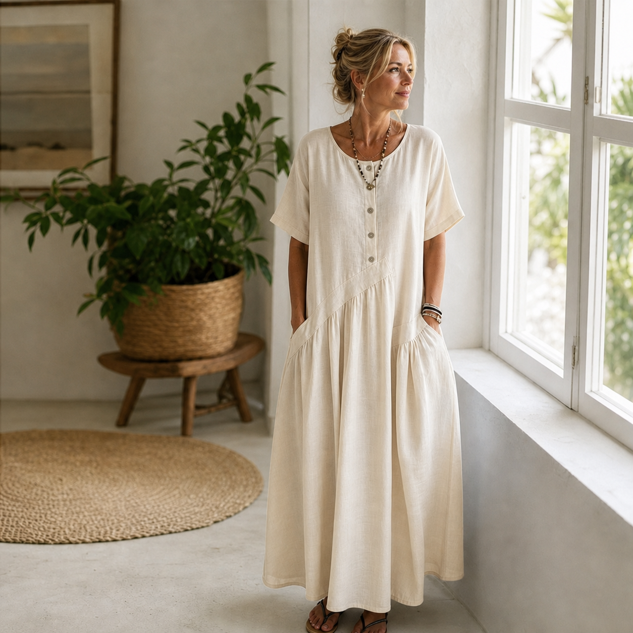 Nadia Saggese™ Zwiewna sukienka maxi z krótkim rękawem