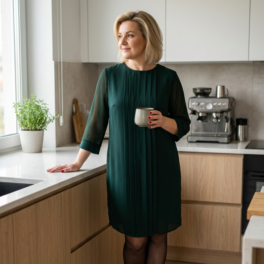 Norma Corsini™ minimalistyczna sukienka na co dzień z prostymi siateczkowymi rękawami