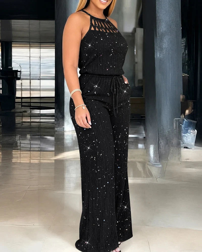 Raffaella Arcangeli™ Brokatowy kombinezon z szerokimi nogawkami dla bezwysiłkowej elegancji