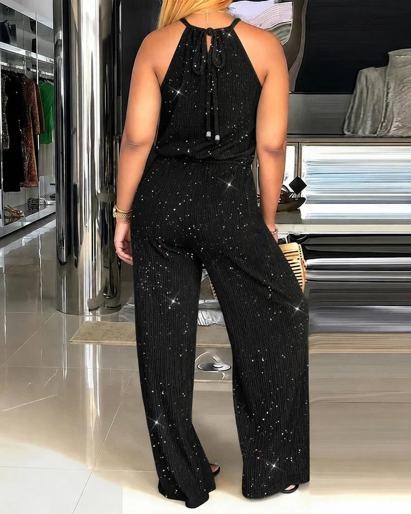 Raffaella Arcangeli™ Brokatowy kombinezon z szerokimi nogawkami dla bezwysiłkowej elegancji