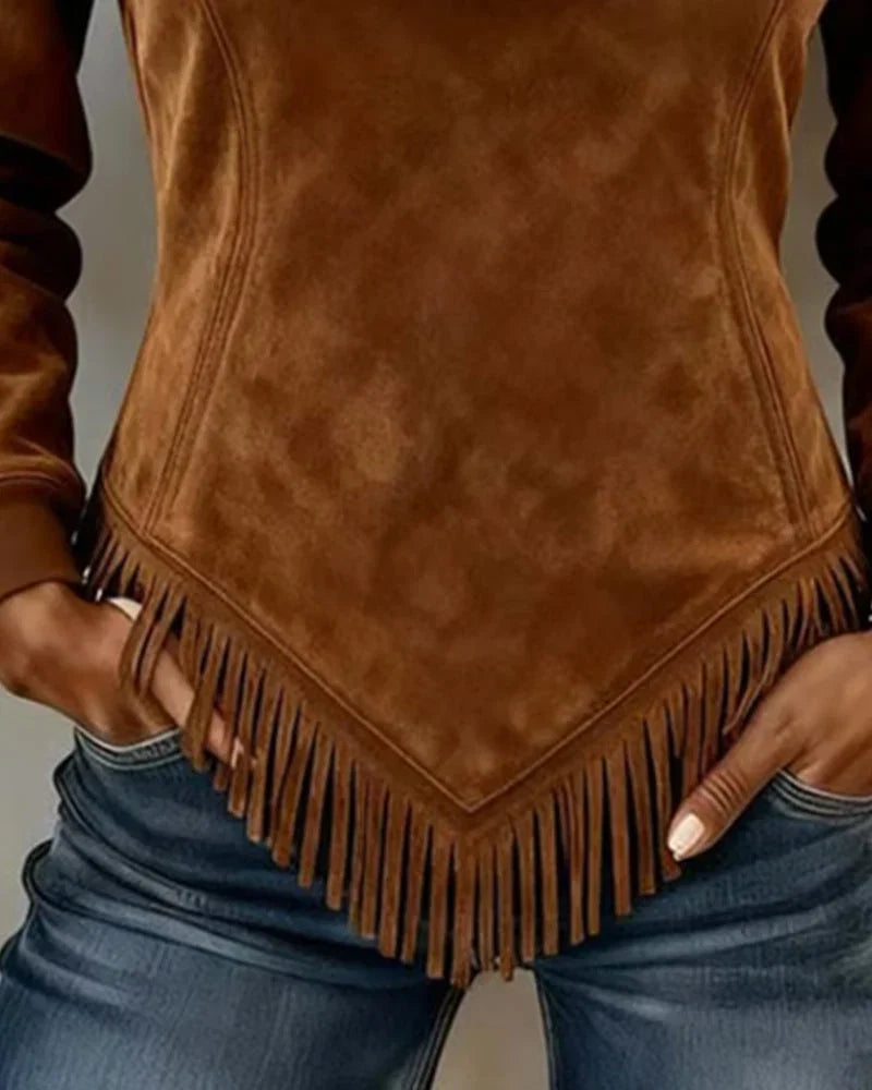 Sabina Avellino™ Bluza z suwakiem i frędzlami dla bezwysiłkowego stylu