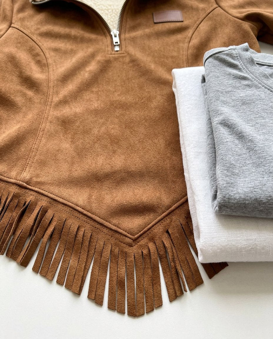 Sabina Avellino™ Bluza z suwakiem i frędzlami dla bezwysiłkowego stylu