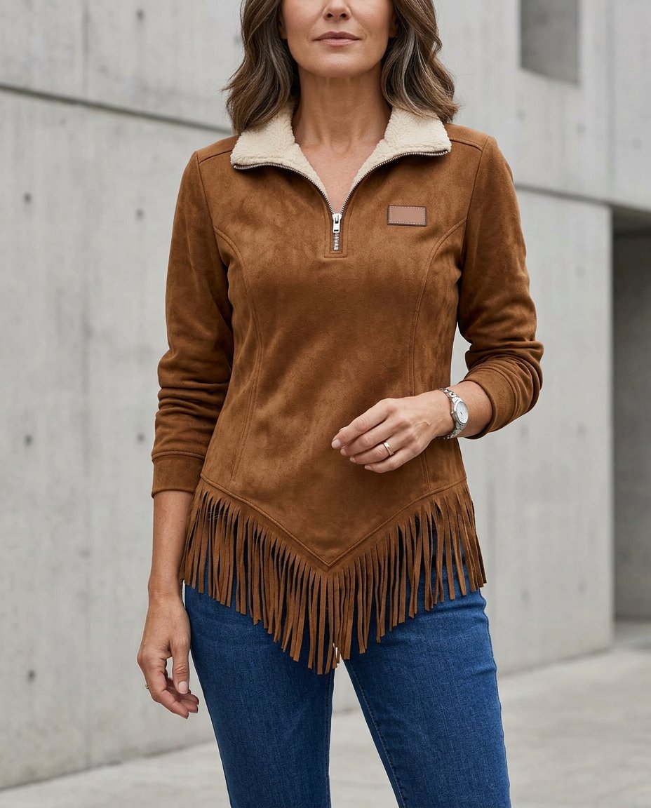 Sabina Avellino™ Bluza z suwakiem i frędzlami dla bezwysiłkowego stylu