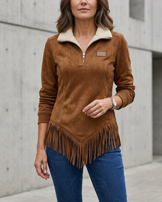 Sabina Avellino™ Bluza z suwakiem i frędzlami dla bezwysiłkowego stylu