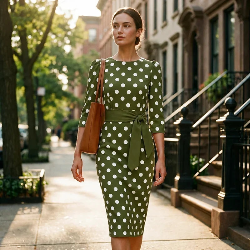 Sabina Azzolini™ Elegancka sukienka w groszki dla stylu bez wysiłku