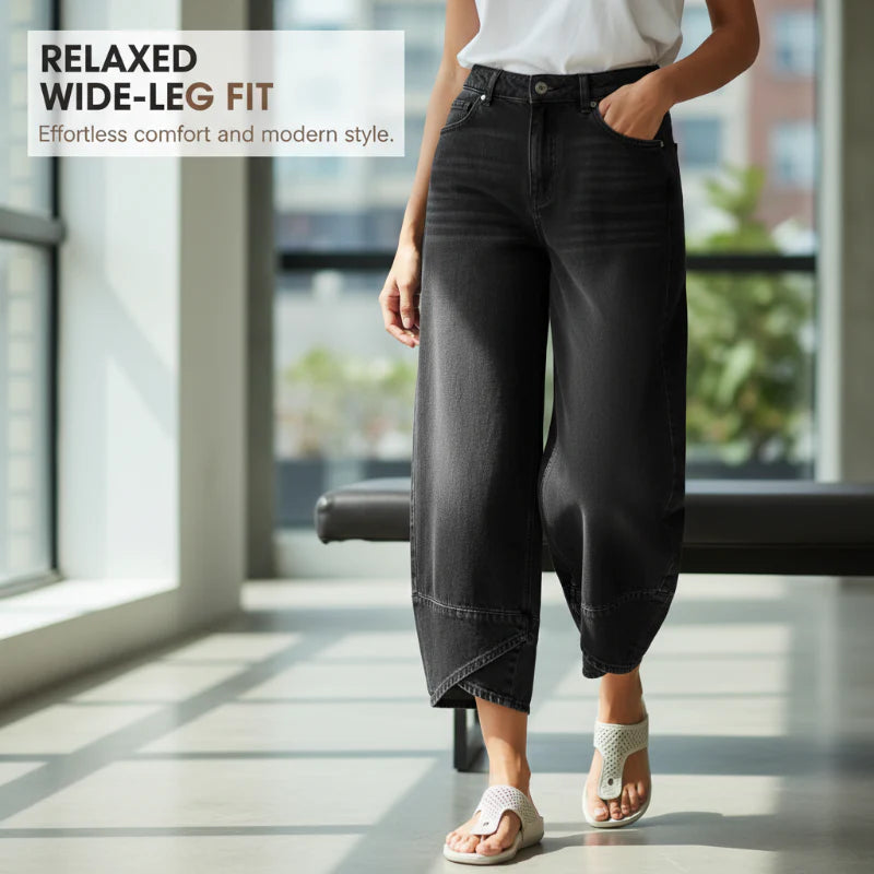 Serena Gallo Flattering Wide Leg Crossover Jeans - side profile view