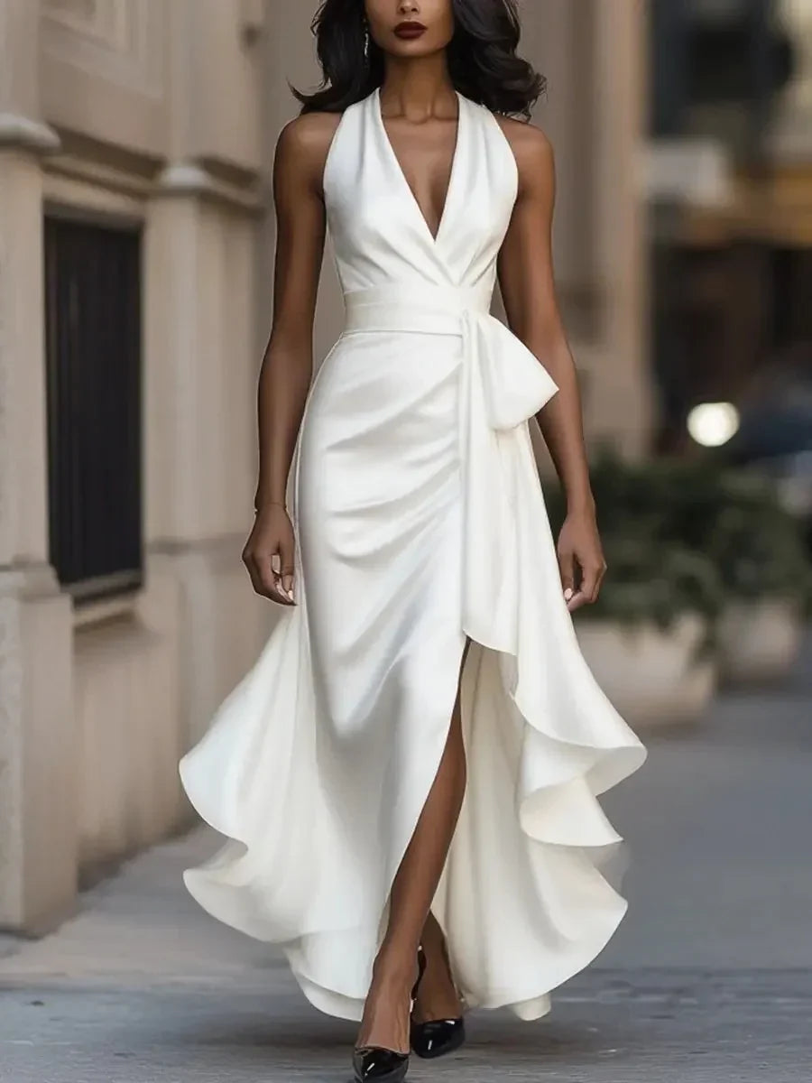 Tania Avellino™ Elegancka sukienka wieczorowa halter z dopasowaną talią