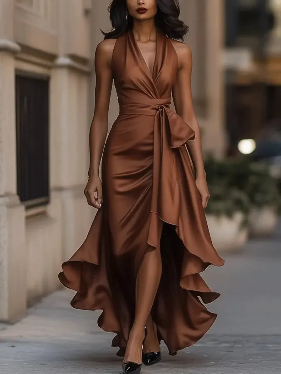 Tania Avellino™ Elegancka sukienka wieczorowa halter z dopasowaną talią