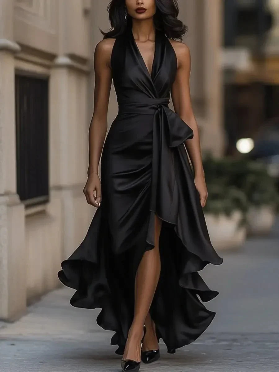 Tania Avellino™ Elegancka sukienka wieczorowa halter z dopasowaną talią