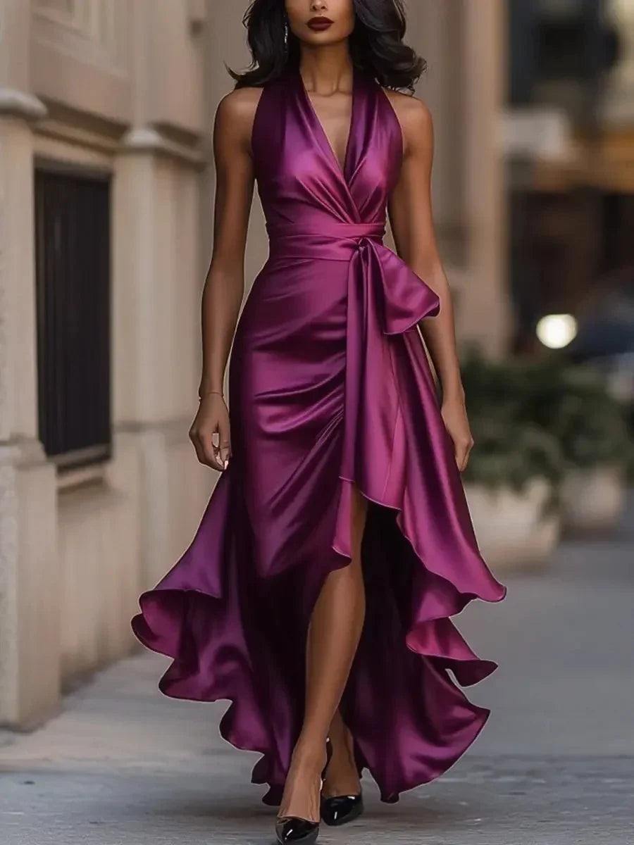 Tania Avellino™ Elegancka sukienka wieczorowa halter z dopasowaną talią