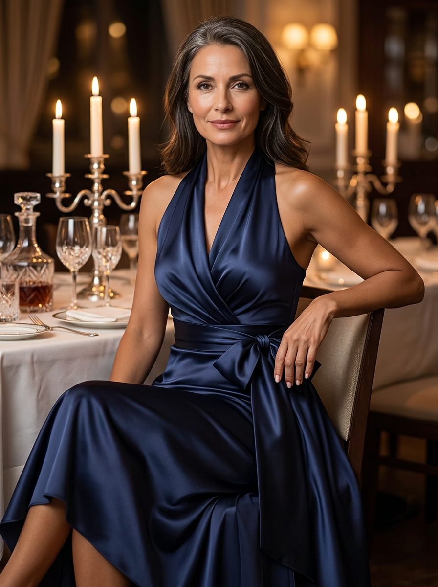 Tania Avellino™ Elegancka sukienka wieczorowa halter z dopasowaną talią