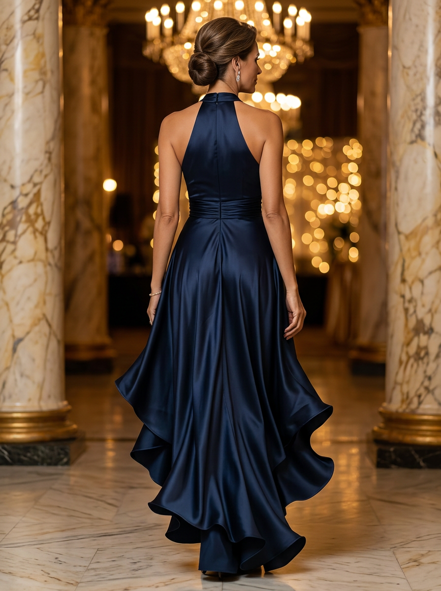 Tania Avellino™ Elegancka sukienka wieczorowa halter z dopasowaną talią
