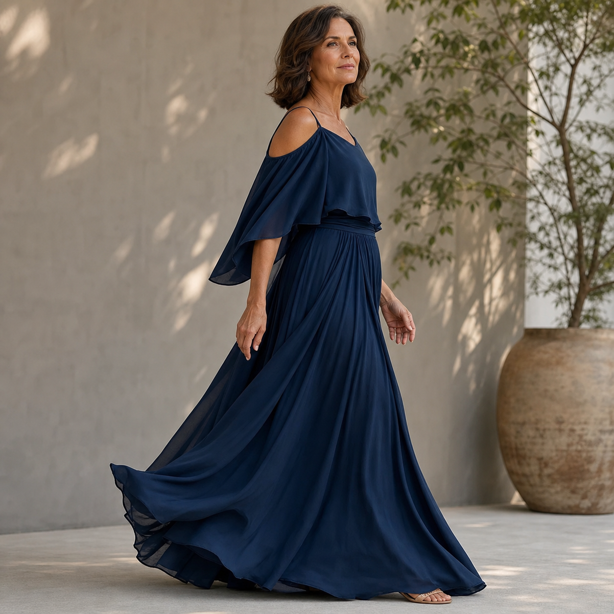 Tania Persico™ Elegancka sukienka maxi z wycięciami na ramionach