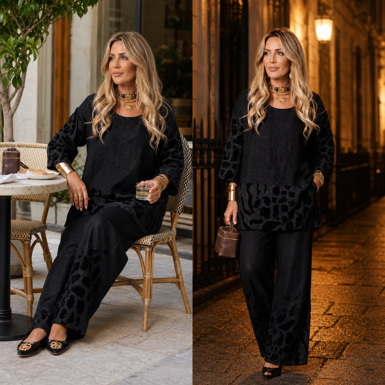Tania Vassalli™ Elegancki komplet damski w panterkę na co dzien i na specjalne okazje