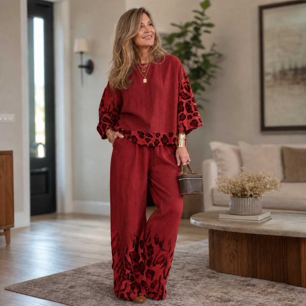 Tania Vassalli™ Elegancki komplet damski w panterkę na co dzien i na specjalne okazje