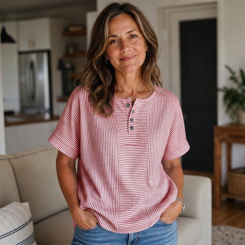 Teodora Filippelli™ Casualowa bluzka w paski henley do codziennych stylizacji
