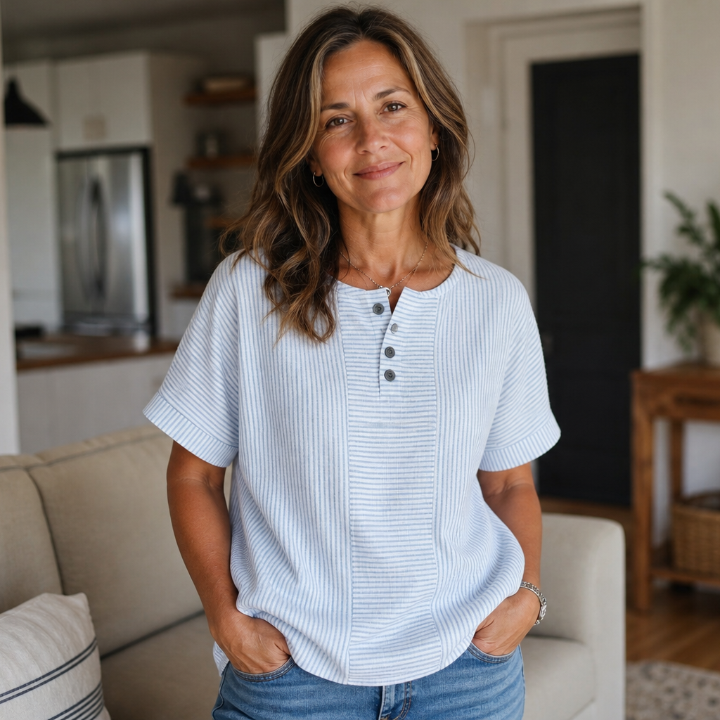 Teodora Filippelli™ Casualowa bluzka w paski henley do codziennych stylizacji