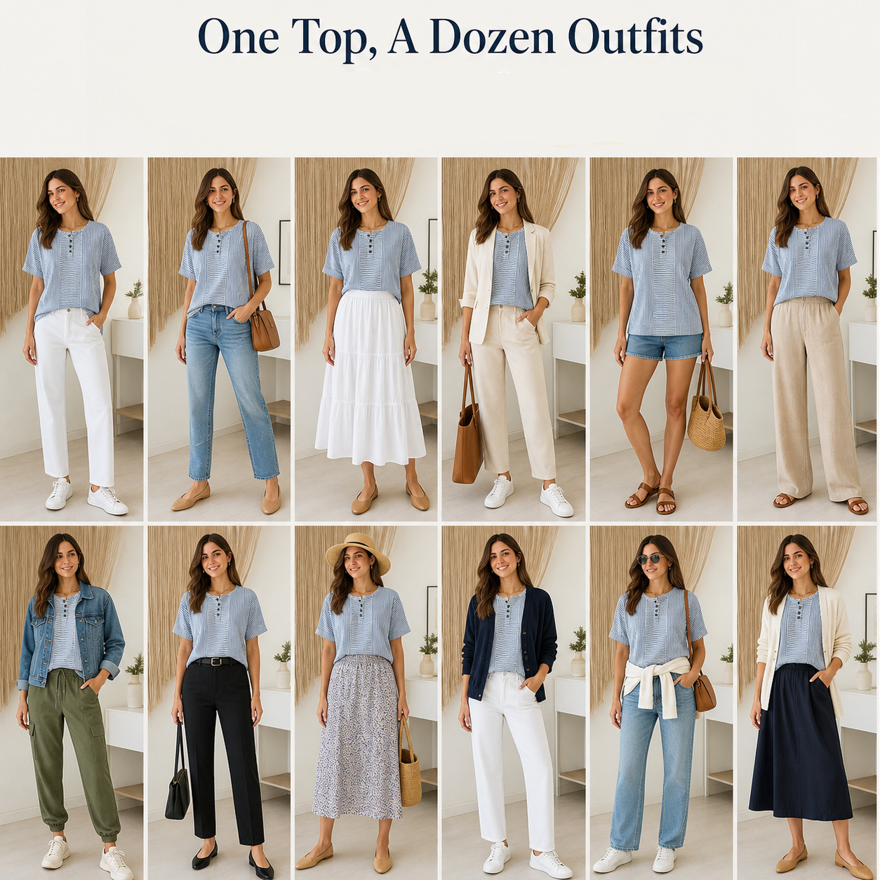 Teodora Filippelli™ Casualowa bluzka w paski henley do codziennych stylizacji