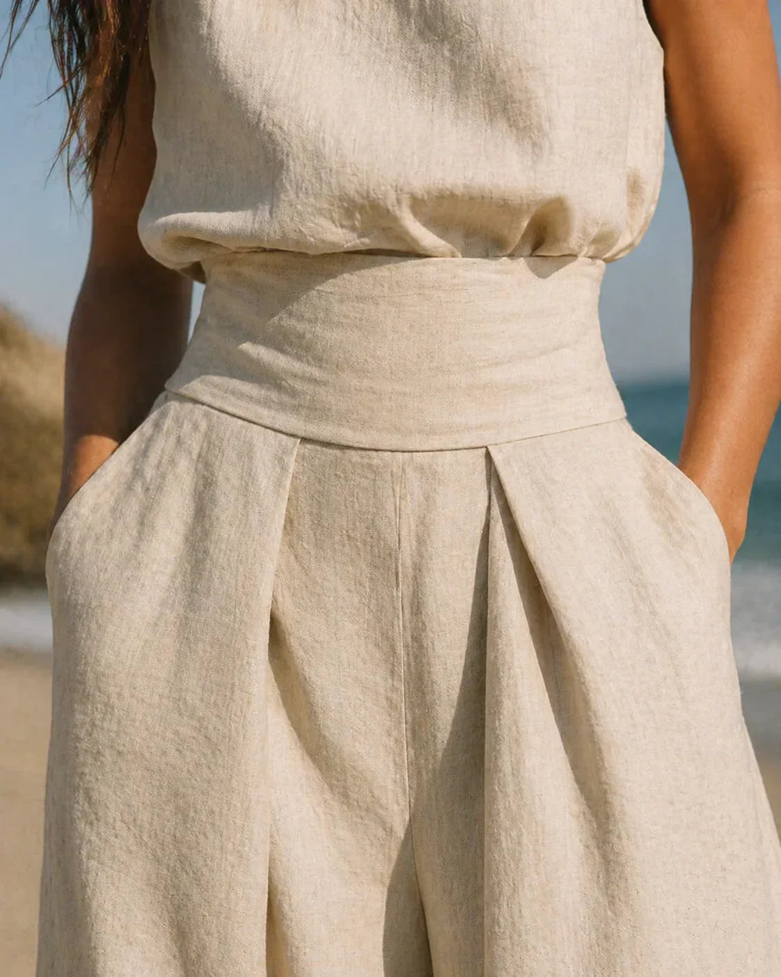 Valeria Quadrelli™ Lekki zestaw z bezrękawnikiem i spodniami wide leg w swobodnym stylu