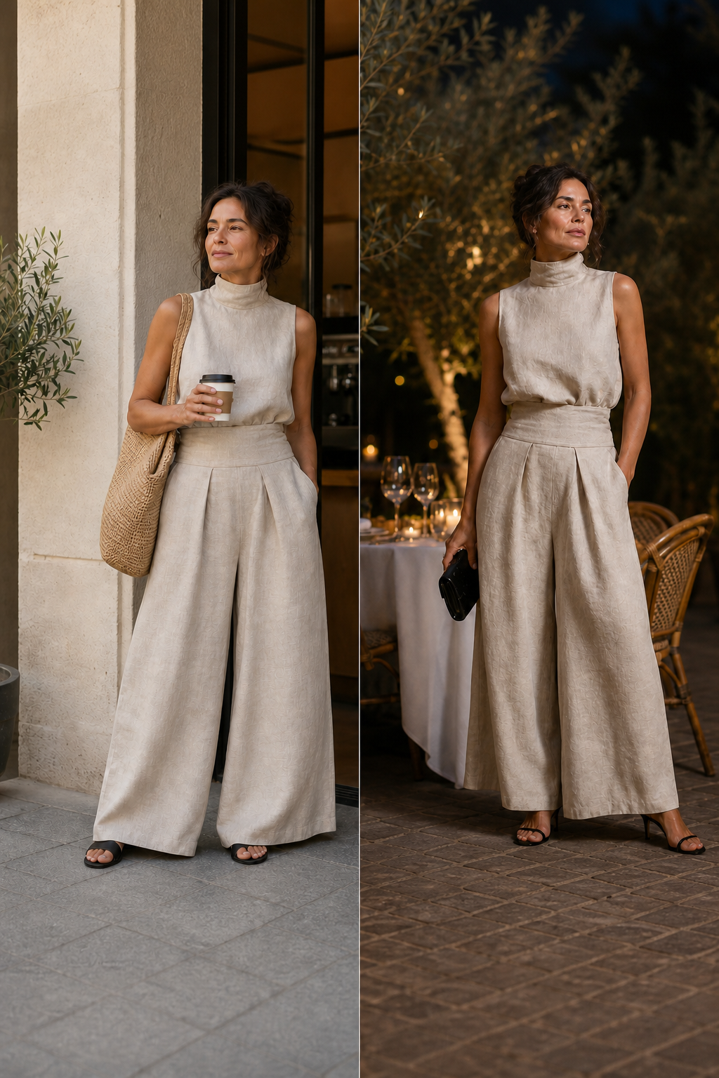 Valeria Quadrelli™ Lekki zestaw z bezrękawnikiem i spodniami wide leg w swobodnym stylu