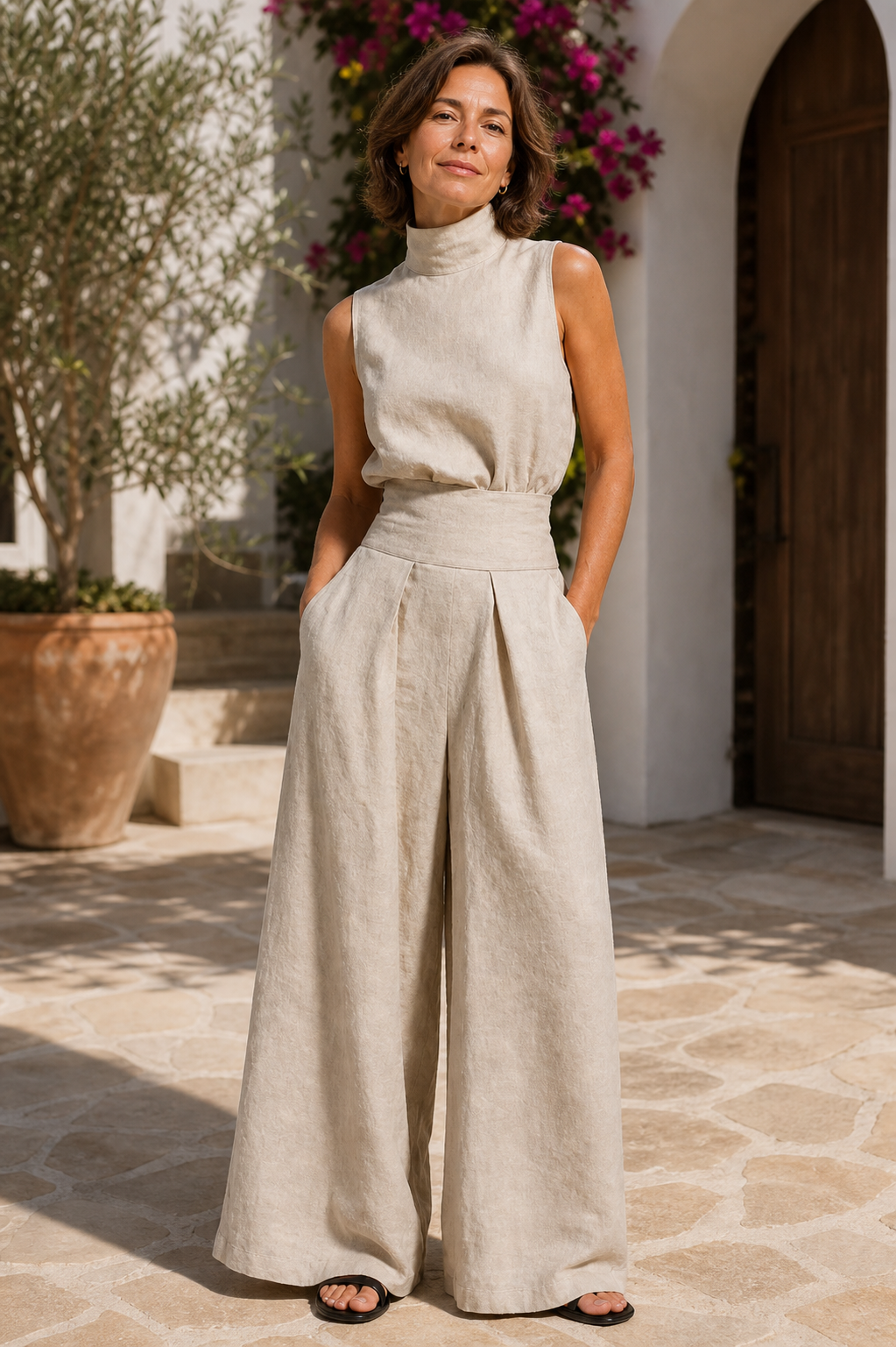 Valeria Quadrelli™ Lekki zestaw z bezrękawnikiem i spodniami wide leg w swobodnym stylu