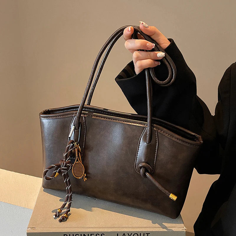 Velour Y2K Vintage Vibe PU Leather Shoulder Bag - back view