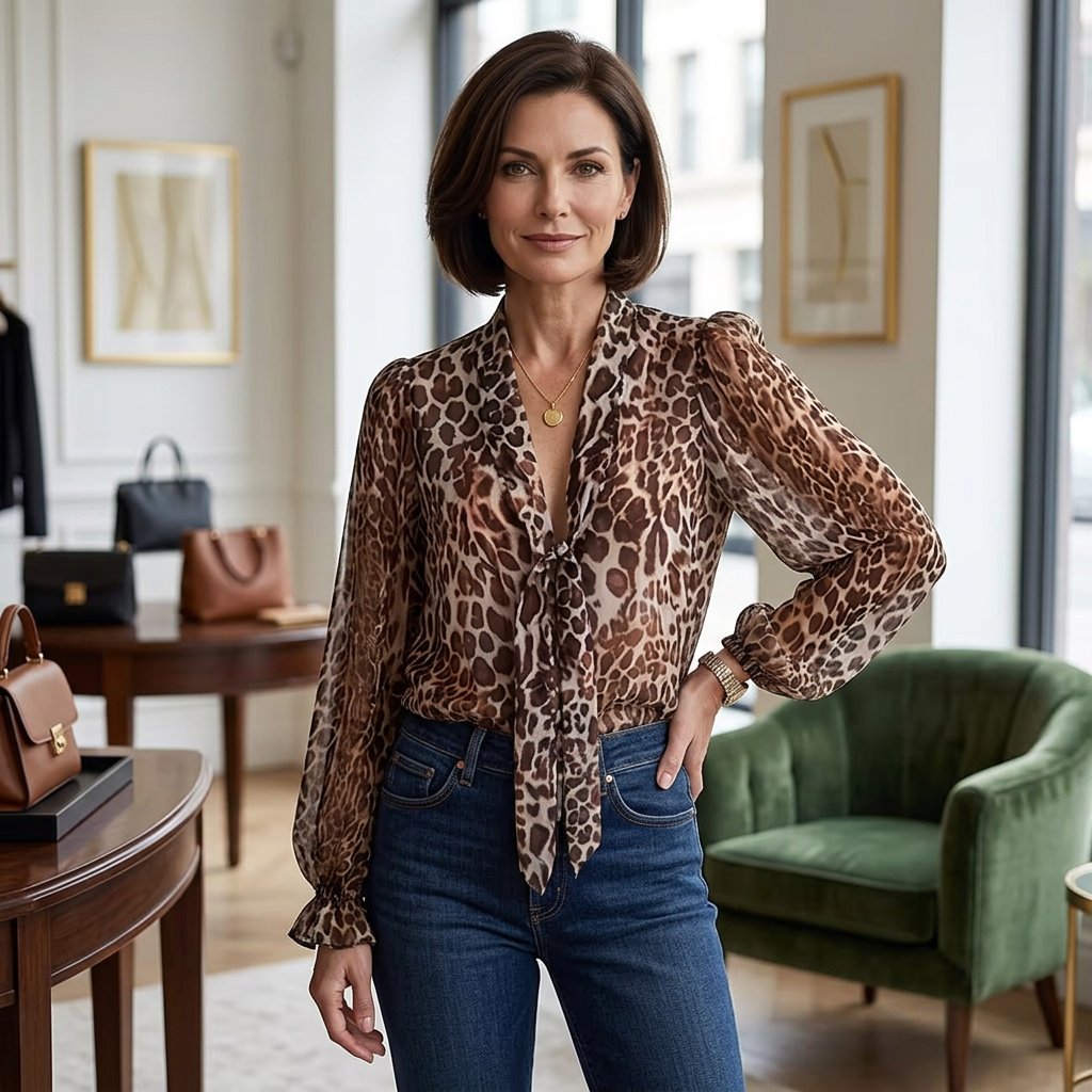 Zelinda Baldovini™ Bluzka z dekoltem V w cętki leoparda
