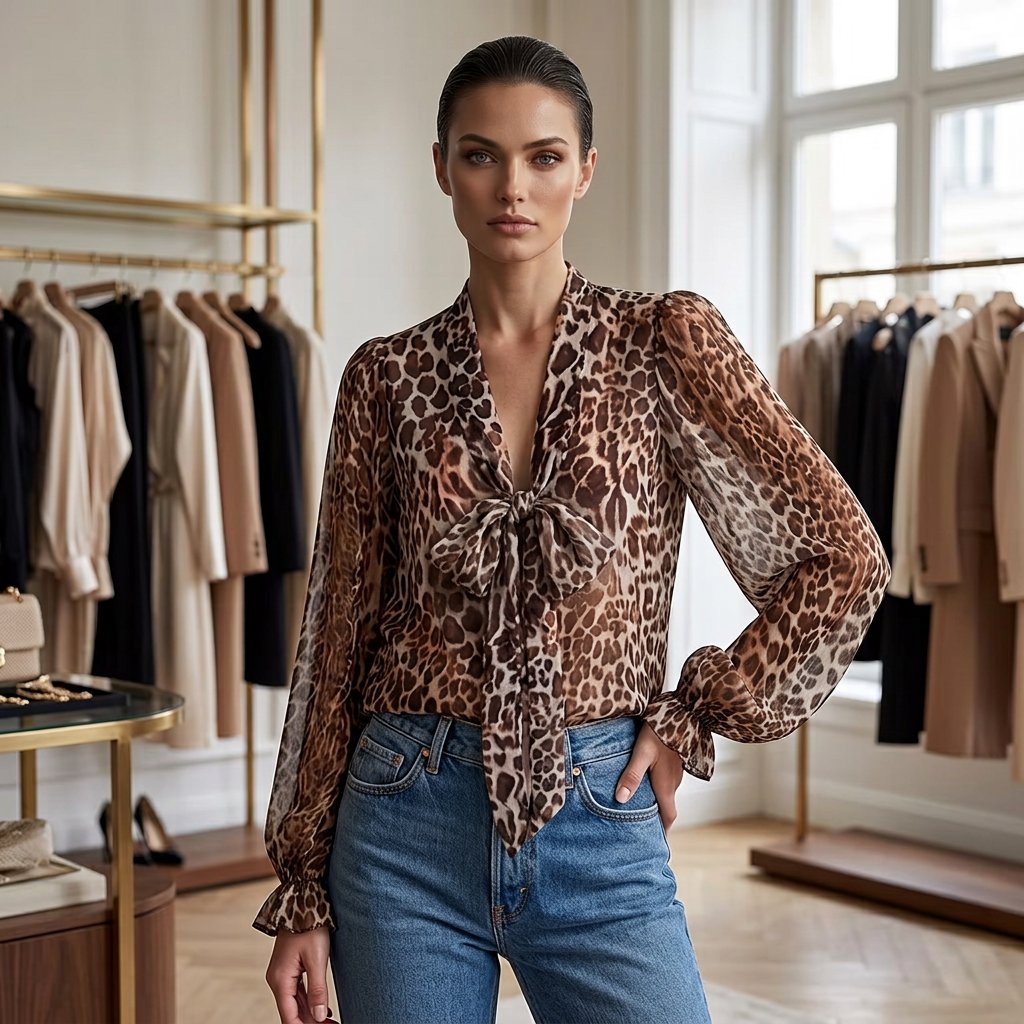 Zelinda Baldovini™ Bluzka z dekoltem V w cętki leoparda
