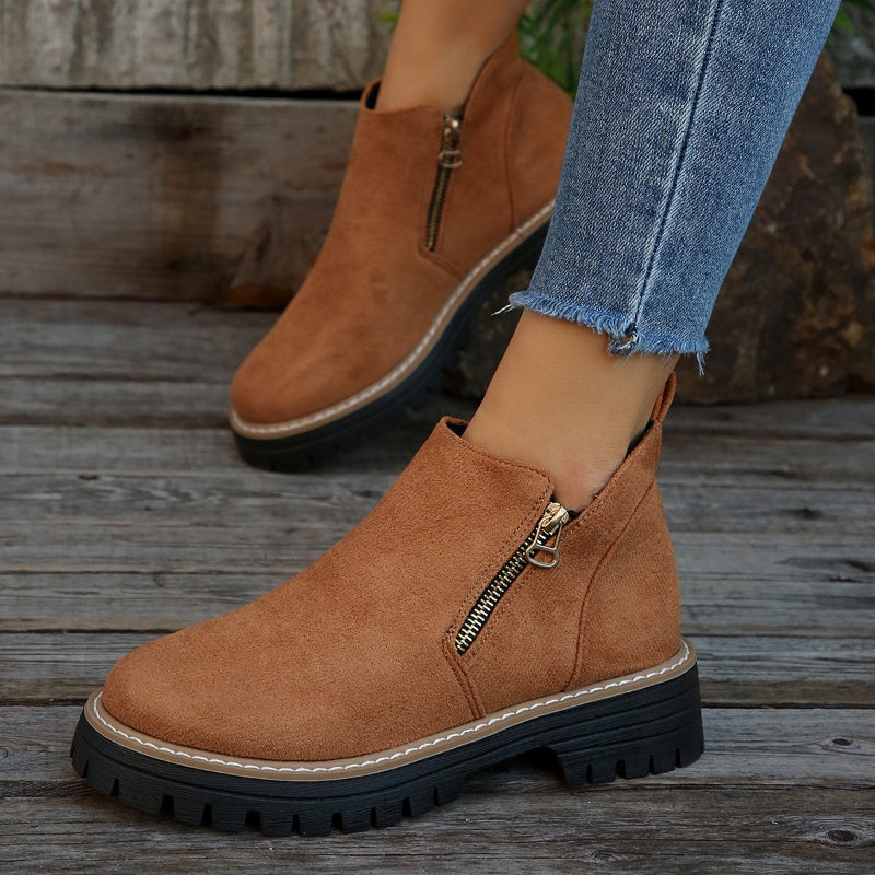 ZipStryde Sleek Zip Ankle Boots - close-up of round toe and upper material texture